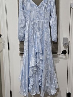SHEIN Light Blue V-Neck Lace Detail Maxi Dress